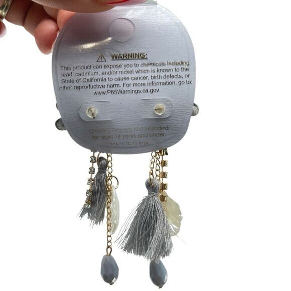 Superstar Accessories Women’s Blue Seashell Rhinestone Tassel Drop Boho Earrings - Picture 2 of 6